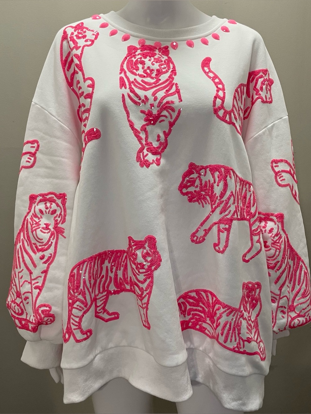 Queen of Sparkles Neon Tiger Sequin Sweatshirt L